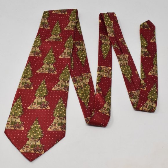 Santas Dream Silk Neck Tie Christmas Tree Gift Holiday Party Career Office Xmas - Picture 4 of 10